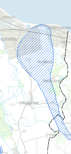 Indvindingsoplandet er her hvor Villingebæk Vandværk henter sit vand